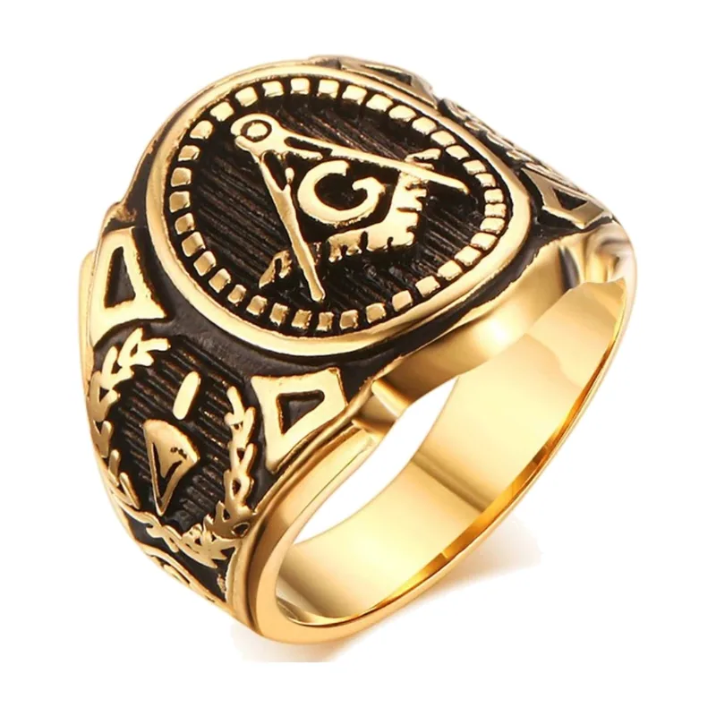Masonic Compass and Square Signet Ring, Stainless Steel