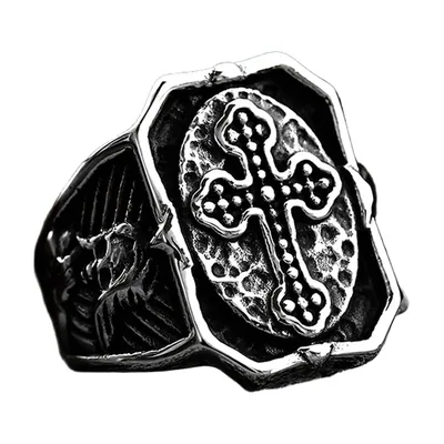 Anello Sigillo Croce Templare, Acciaio Inossidabile Antico