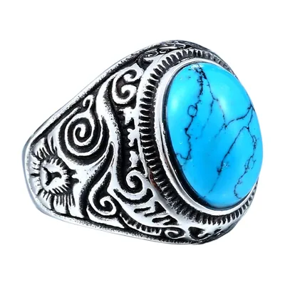 Anillo Sello con Ojo de Tigre y Ornamentos, Acero Inoxidable