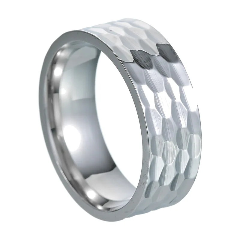 Hammered Texture Band Ring, 316L Stainless Steel