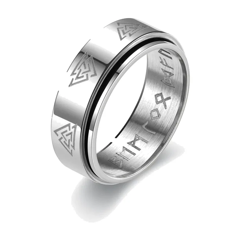 Bague Spinner Runes Viking, Acier Inoxydable
