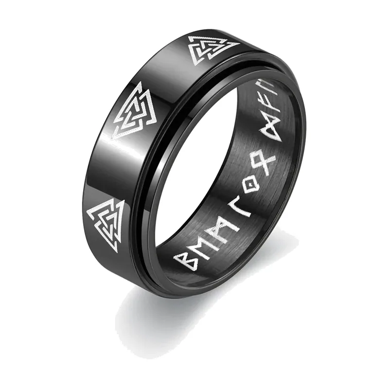 Anello Spinner Rune Vichinghe Rotante, Acciaio Inossidabile 316L