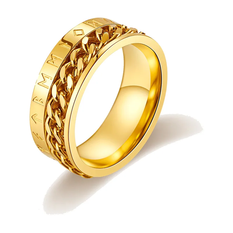 Herren Spinner-Ring mit römischen Ziffern und Kettendetail, Edelstahl