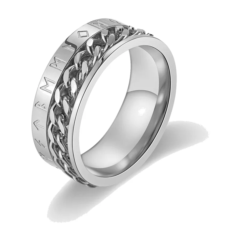 Bague Spinner avec Motif Chaîne, Acier Inoxydable