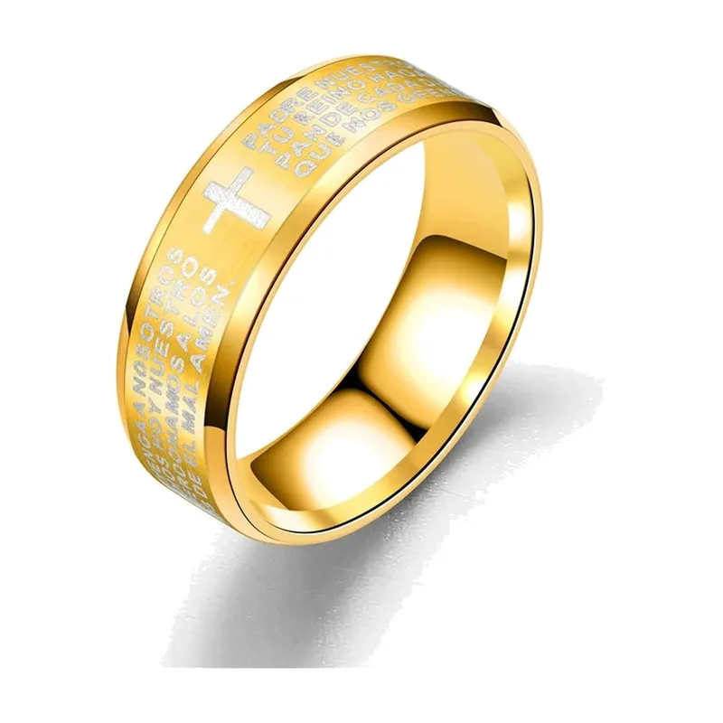Religiöser Kreuz-Ring mit Bibelvers, Edelstahl