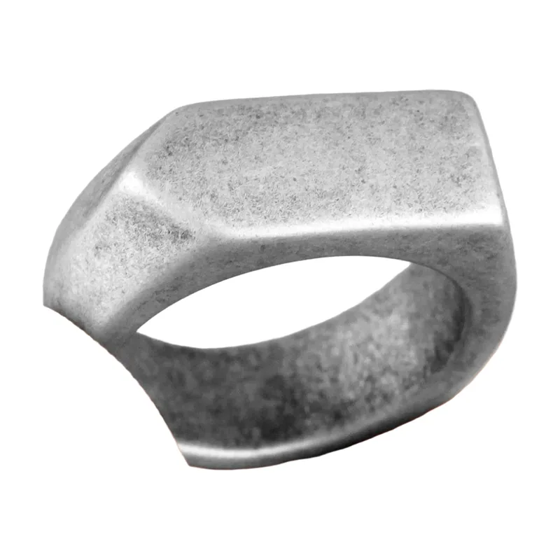 Chevalière Carrée Finition Antique, Acier Inoxydable