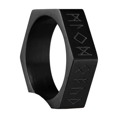 Hexagonaler Wikinger-Runenring, Mattschwarz, Edelstahl