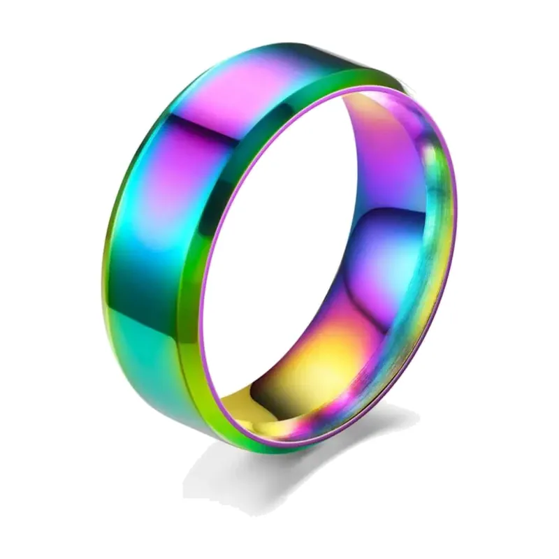 Anillo de Banda Arcoíris Pulido, Acero Inoxidable