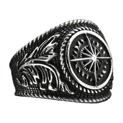 Vegvisir Kompass Siegelring für Herren, 316L Edelstahl