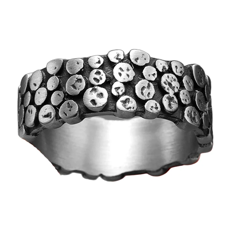 Geometrischer Textur-Ring für Herren, Edelstahl 316L