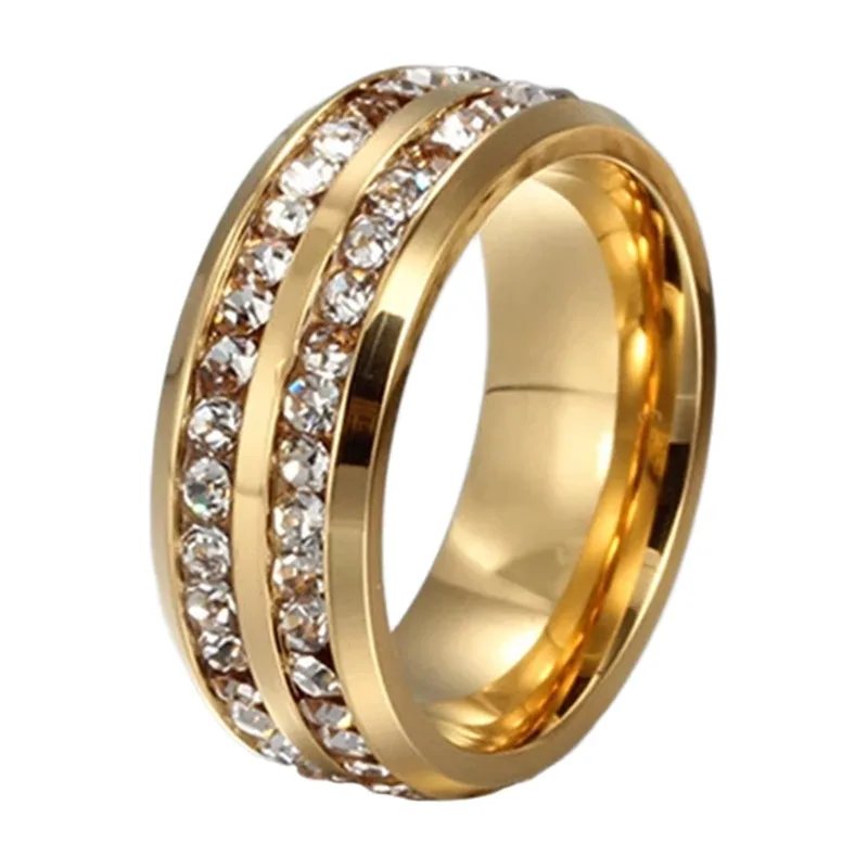 Bague à double rangée de Zirconia, Acier Inoxydable