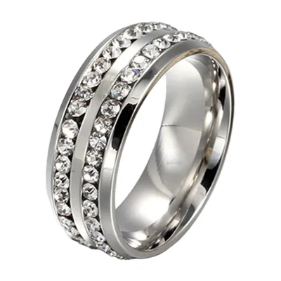 Double Row Cubic Zirconia Band Ring, Stainless Steel