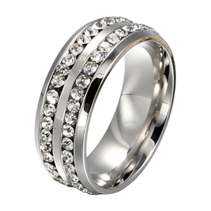 Bague Alliance à Double Rangée de Zirconium, Acier Inoxydable