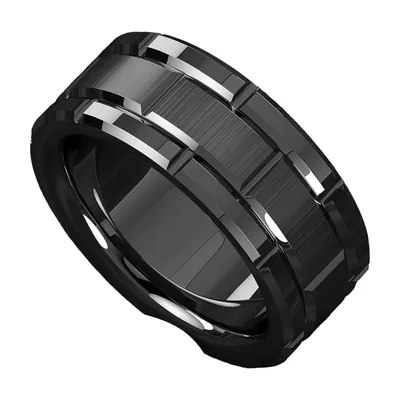 Bague avec motif brique et double rainure, Acier Inoxydable