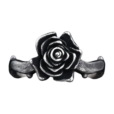 Anillo Statement de Rosa, Acero Inoxidable Acabado Antiguo