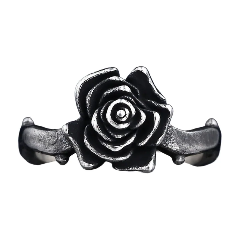 Rosenblumen Statement-Ring, Edelstahl mit Antik-Finish