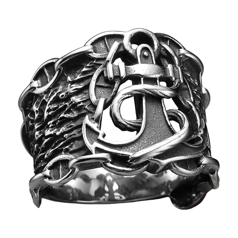 Bague Ancre et Chaîne Style Nautique, Acier Inoxydable