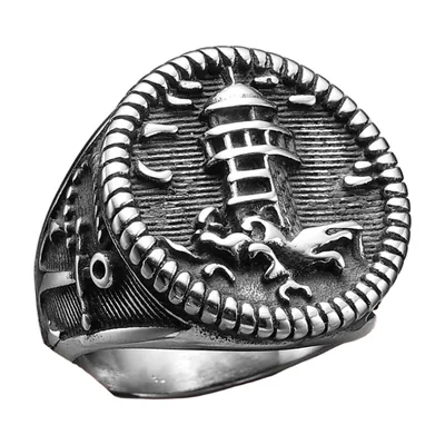 Chevalière Phare Motif Nautique, Acier Inoxydable