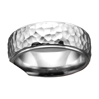 Bague à Texture Météorite Martelée, Acier Inoxydable