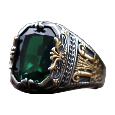 Anillo Sello Totem Corona con Piedra Verde, Acero Inoxidable