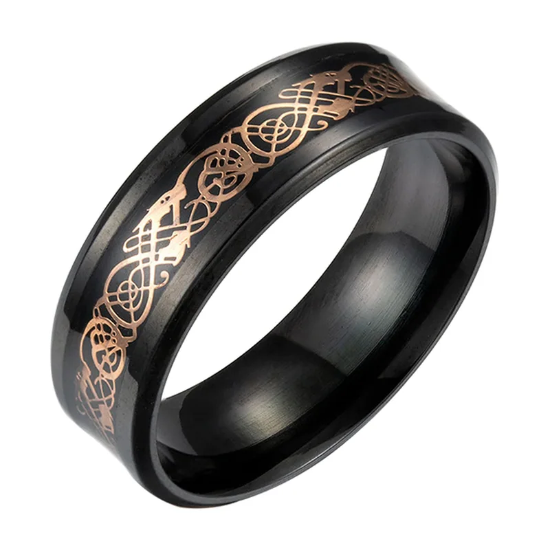 Drachen-Ring mit Roségold-Inlay für Herren, Edelstahl