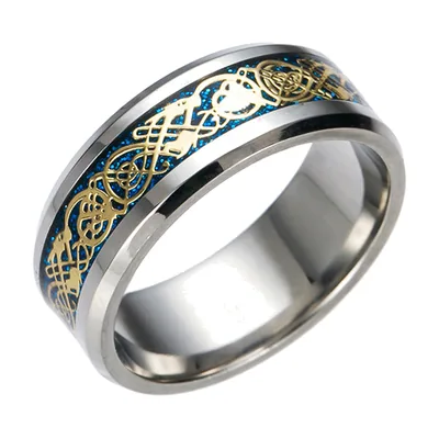Herren Ring mit Drachen-Motiv und blauem Inlay, Edelstahl
