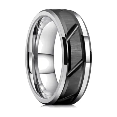 Anello a Fascia con Bordi Smussati e Texture Spazzolata, Acciaio Inox