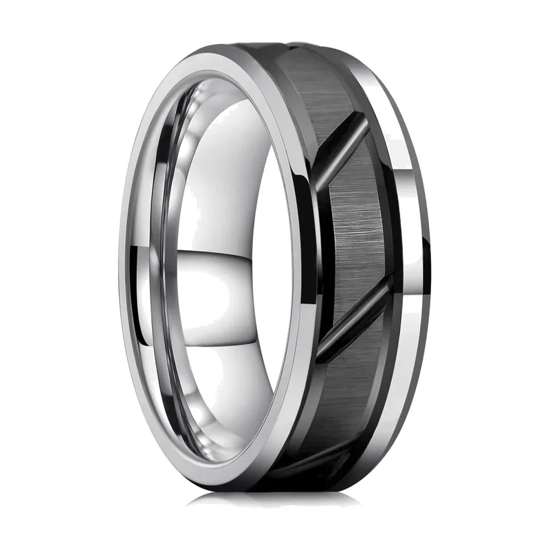 Bevelled Edge Band Ring with Brushed Texture, Stainless Steel