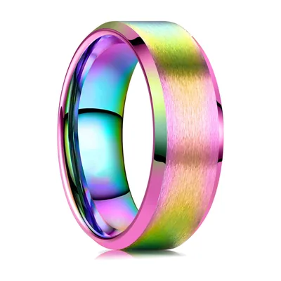 Anello a Fascia Gradiente Arcobaleno con Finitura Spazzolata, Acciaio Inossidabile