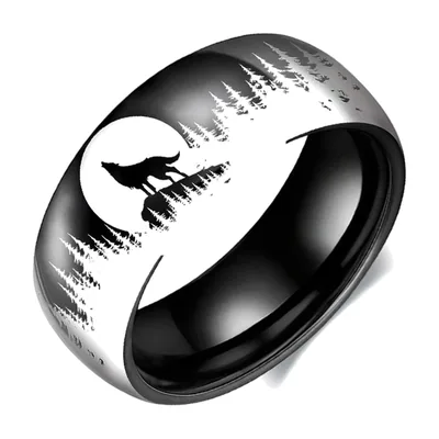 Anello Lupo e Luna, Acciaio Inossidabile