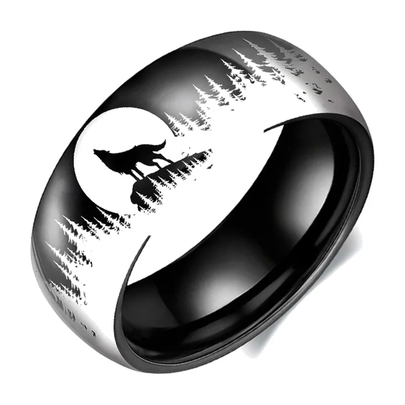 Anello Lupo e Luna, Acciaio Inossidabile