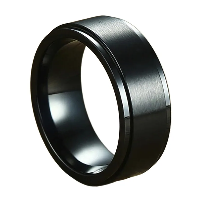 Anello Spinner con fascia rotante, Acciaio Inossidabile Nero