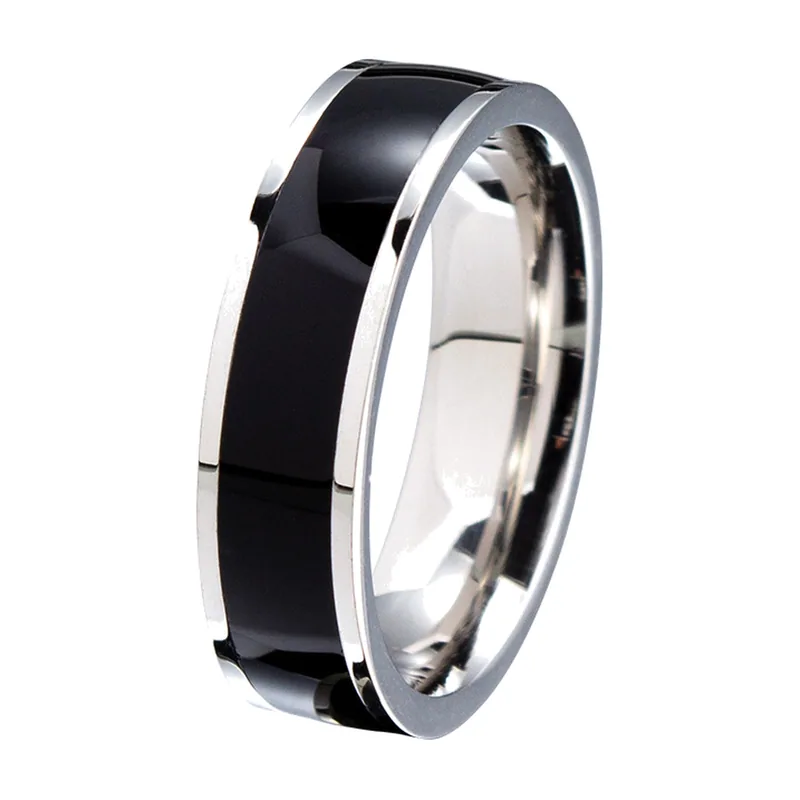 Herren Ring mit schwarzer Inlay-Einlage, Edelstahl