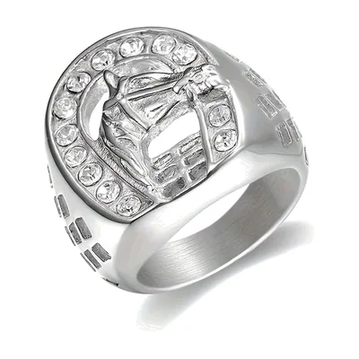 Anello Statement con motivo Ferro di Cavallo e Zirconia, Acciaio Inox