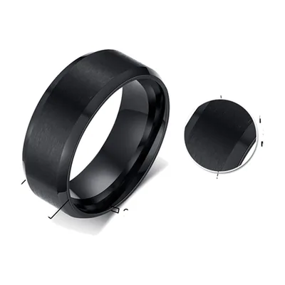 Anillo de Banda Negro Mate con Doble Bisel, Acero Inoxidable