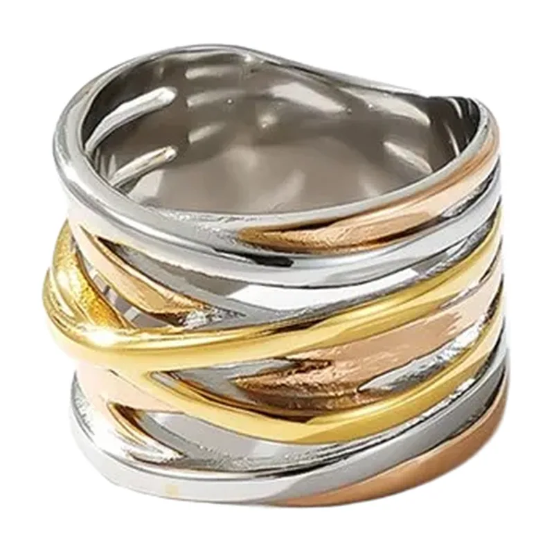 Multi-Layered Criss Cross Band Ring, 316L Stainless Steel