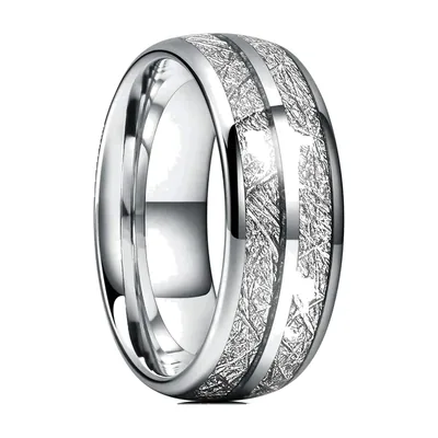 Anillo tipo Banda con Incrustación de Meteorito, Acero Inoxidable
