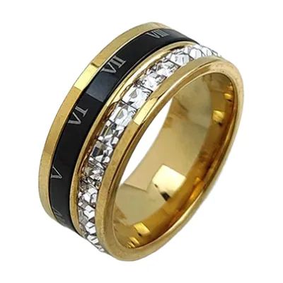 Römische Ziffern Ring mit Zirkonia, Goldfarben Edelstahl