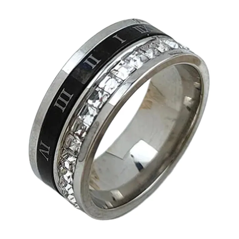 Bague à Chiffres Romains et Zirconium, Acier Inoxydable
