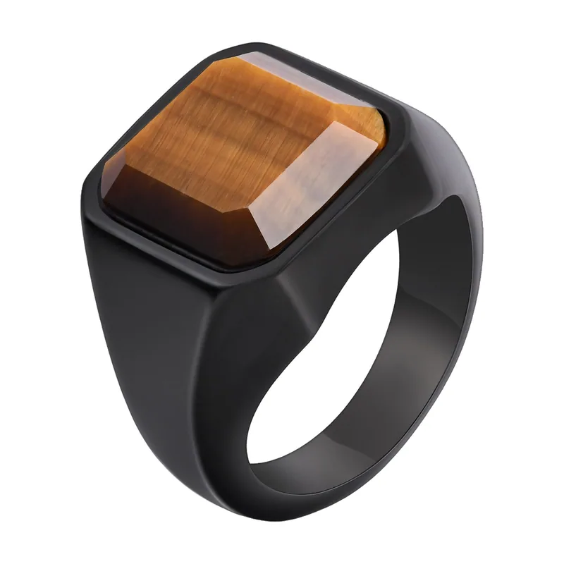 Square Signet Ring with Tiger's Eye Stone, Stainless Steel