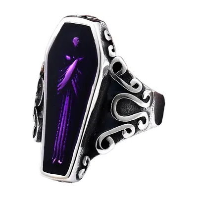 Gothic Sarg-Ring mit lila Stein, 316L Edelstahl