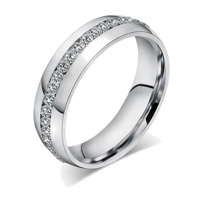 Anillo de Banda con Doble Fila de Circonitas, Acero Inoxidable