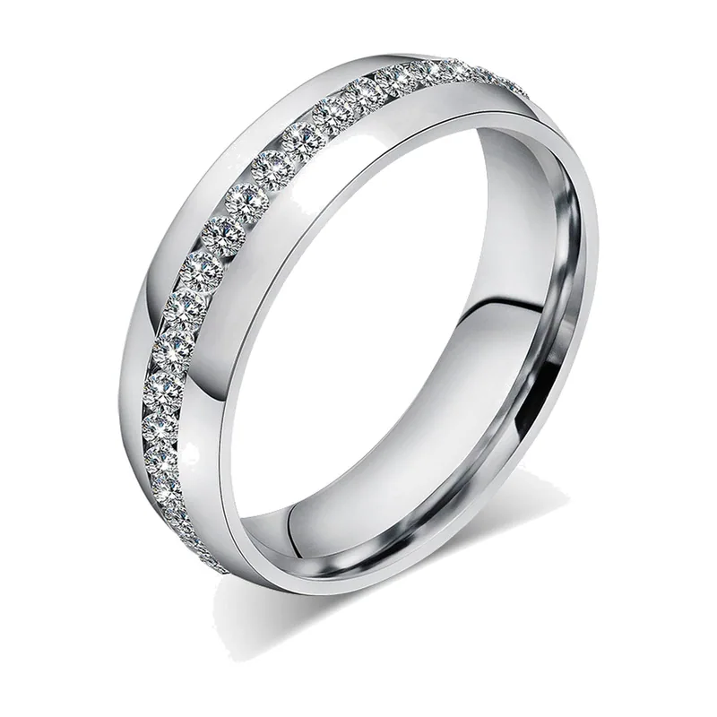Bague Alliance à Double Rangée de Zirconia, Acier Inoxydable