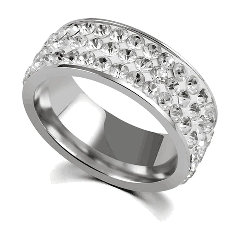 Anello Eternity con Zirconia Trasparenti, Acciaio Inossidabile