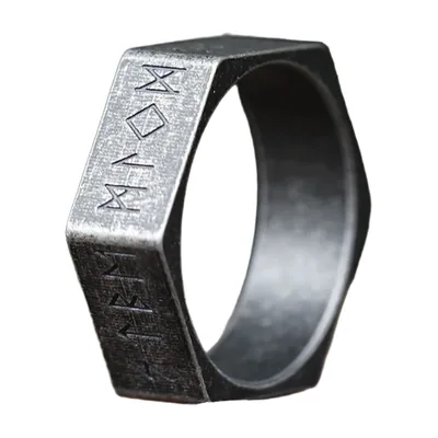 Hexagonaler Wikinger-Ring mit nordischen Runen, Edelstahl