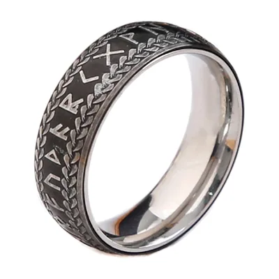 Anillo de Runas Vikingas con Símbolos Nórdicos, Acero Inoxidable