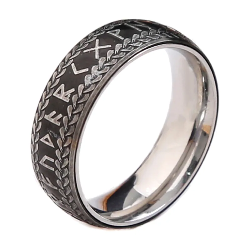 Wikinger Runenring mit nordischen Symbolen, Edelstahl