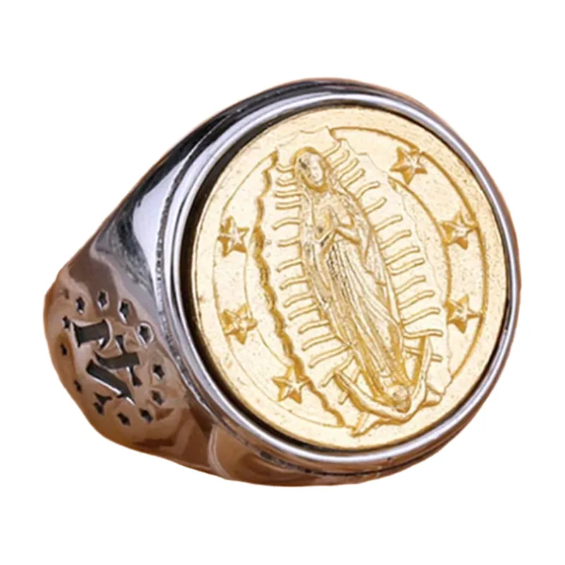 Madonna Siegelring Religiös, Goldfarben & Edelstahl