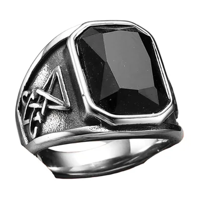 Anillo Sello de Lucifer con Piedra Negra, Acero Inoxidable 316L