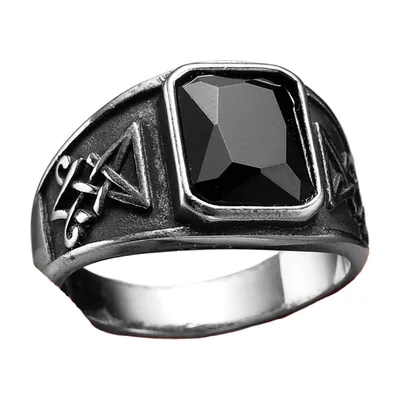 Anillo Sello Lucifer Gótico con Piedra Negra, Acero Inoxidable